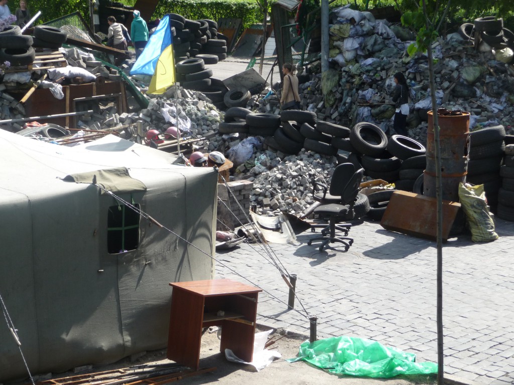 Office chairs among the debris