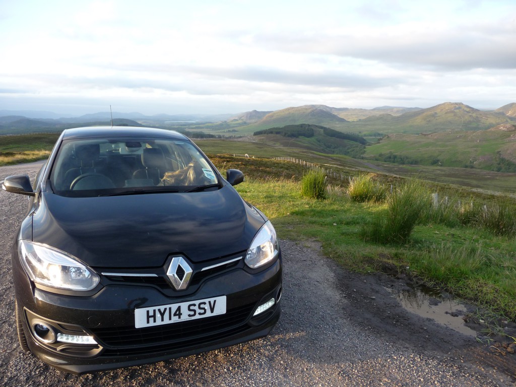 Our little rental car, somewhere in central Scotland on our way back south