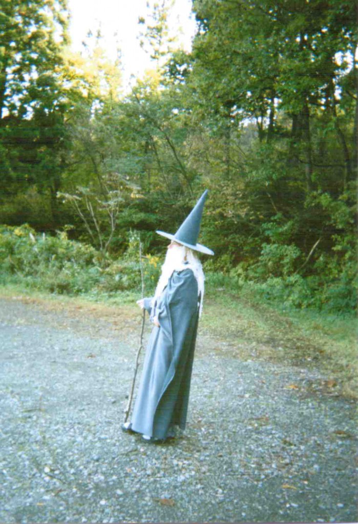 Gandalf, October 31, 2002, Niigata: a friend and I took this picture in the parking lot of a restaurant, and we realized that a great many customers from the dining room were pressed up against the plate glass windows, watching us -- and when I glanced up and saw them, they all applauded!