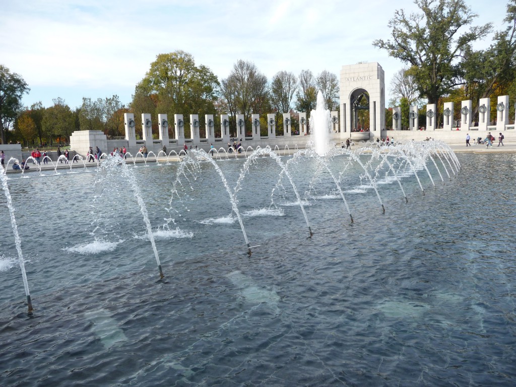 The World War II Memorial in Washington, D.C.: lots of water evokes the oceans crossed for battle.