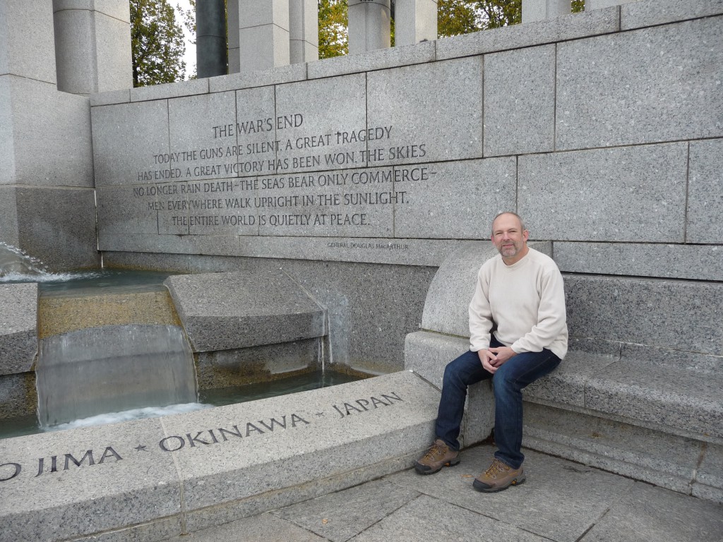 Fred at the WWII memorial -- Pacific theater: the war moved from Pearl Harbor, battle by battle, island by island, to mainland Japan.