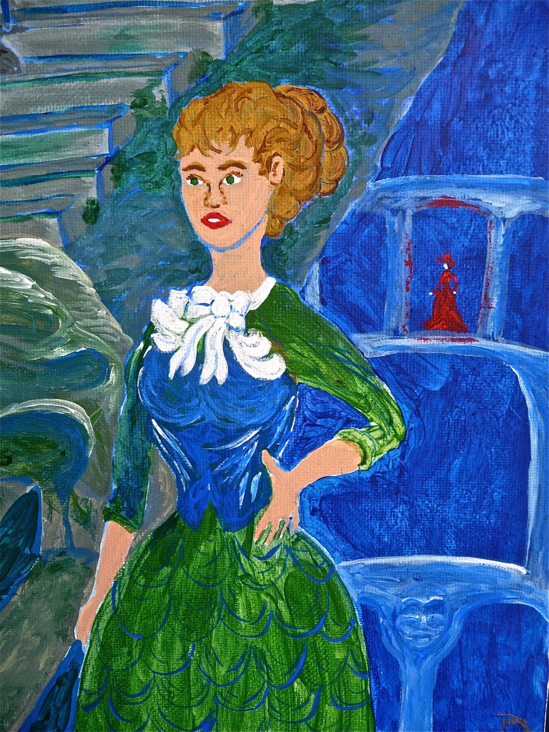 Constance Hearken, and in the background, the Lady Gwendolyn Isabella Hearken -- the Lady in Red. Really, the brush strokes in the deep blue are not nearly as obvious in real life!