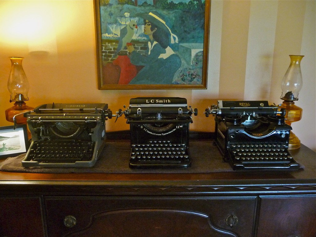 Left to right: Underwood, 1951; L. C. Smith 8 11, 1935; and Royal standard, 1933